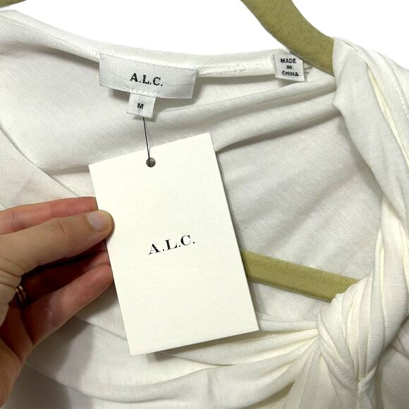 A.L.C. Liz Gathered Cotton T-Shirt NWT Women's Sz M White Asymmetric Chic Draped - Picture 4 of 6